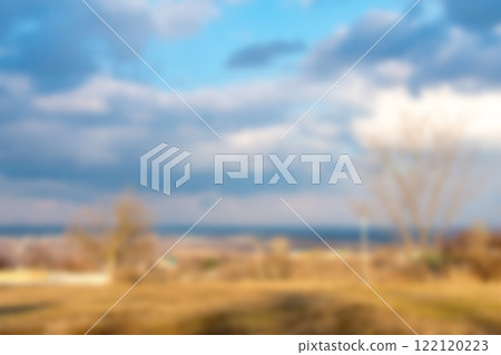 Blurred spring city background with clouds Blurred spring city background with clouds 122120223