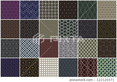 Collection of seamless decorative color patterns - geometric ornamental design. Repeatable retro elegant backgrounds. Symmetry vintage endless prints 122120371