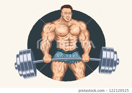 Vector illustration of a bodybuilder with barbell. Fitness and bodybuilding. Vector illustration of a bodybuilder with barbell. Fitness and bodybuilding. 122120525
