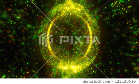 A green luminous orb sphere floating in darkness, dotted with light specks and radiating mystical energy, like a futuristic vision or sci-fi representation A green luminous orb sphere floating in darkness, dotted with light specks and radiating mystical energy, like a futuristic vision or sci-fi representation 122120539