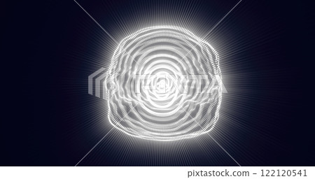 Abstract white concentric rings glowing in a dark background, creating a radiating effect. Perfect for technology or data visualization themes 122120541