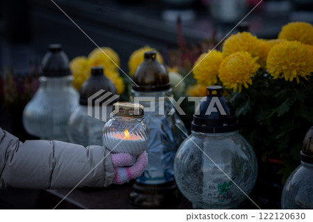 A serene Candlelit Remembrance adorned with vibrant Yellow Flowers for honoring memories 122120630