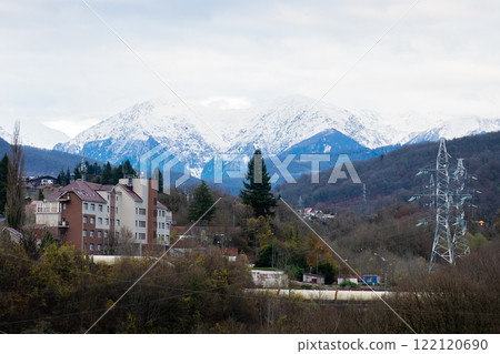 Natural landscape of the ski resort in Sochi. 122120690