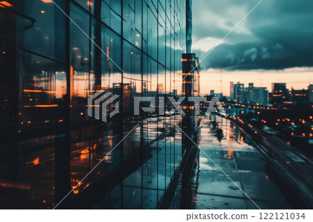 building with large glass facades and energy objects on the surface. building with large glass facades and energy objects on the surface. 122121034