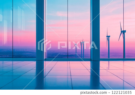 building with large glass facades and energy objects on the surface. 122121035