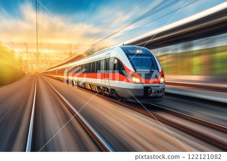 a high-speed driverless train glides through a natural landscape 122121082