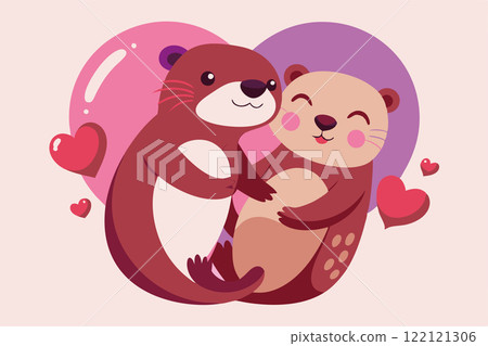 Two others expressing affection towards each other float on their backs vector flat illustration Two others expressing affection towards each other float on their backs vector flat illustration 122121306