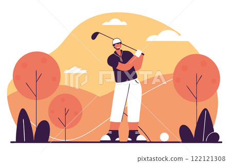olf player vector illustration. Golf championship, outdoor activity, active lifestyle concept olf player vector illustration. Golf championship, outdoor activity, active lifestyle concept 122121308