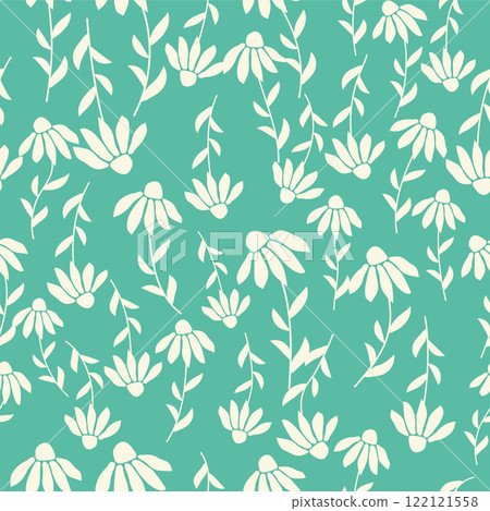 Decorative seamless vintage pattern in classic style with small flowers, ditsy. Silhouettes of flowers, bicolor ornament Decorative seamless vintage pattern in classic style with small flowers, ditsy. Silhouettes of flowers, bicolor ornament 122121558