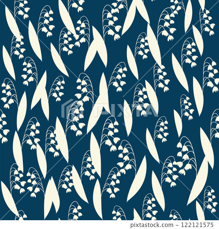 bicolor contour silhouette seamless pattern with flowers and leaves. Abstract floral spring, summer pastel pattern. 122121575