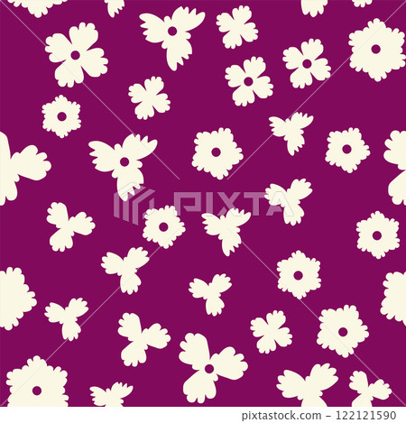 Decorative seamless vintage pattern in classic style with small flowers, ditsy. Silhouettes of flowers, Two-color ornament in pastel colors Decorative seamless vintage pattern in classic style with small flowers, ditsy. Silhouettes of flowers, Two-color ornament in pastel colors 122121590