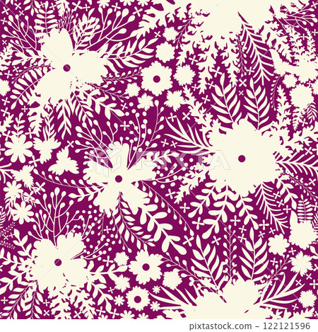 Vintage Decorative seamless pattern in classic style with small flowers, ditsy. Light silhouettes of flowers, two-color ornament in pastel colors Vintage Decorative seamless pattern in classic style with small flowers, ditsy. Light silhouettes of flowers, two-color ornament in pastel colors 122121596