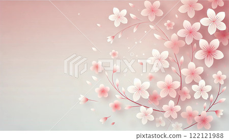 Cherry blossoms and petals on a pink background 122121988