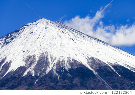 A spectacular view of snow-capped Mount Fuji from Fujinomiya City 122122804