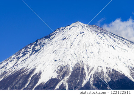 從富士宮市眺望白雪皚皚的富士山的壯麗景色 122122811