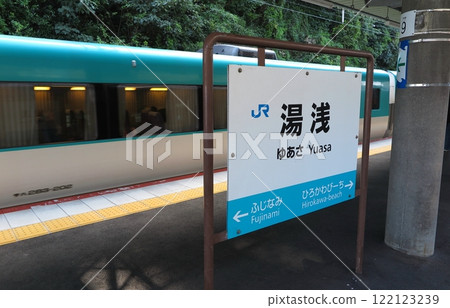 背景中的JR湯淺站站名牌與特急「黑潮」車(被攝體模糊) 背景中的JR湯淺站站名牌與特急「黑潮」車(被攝體模糊) 122123239