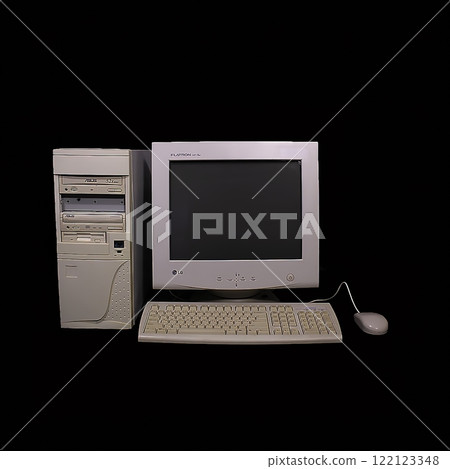 A classic Vintage Computer Setup featuring a Monitor, Keyboard, and Mouse for use 122123348