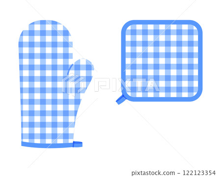 Oven Gloves Mitt and potholder cartoon blue Fashion hand accessory clothing technical illustration garment. Vector  122123354