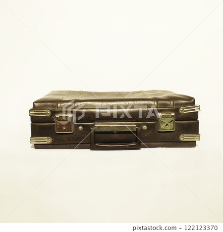 This is a stunning Vintage Leather Briefcase displayed on a Minimalist Background 122123370
