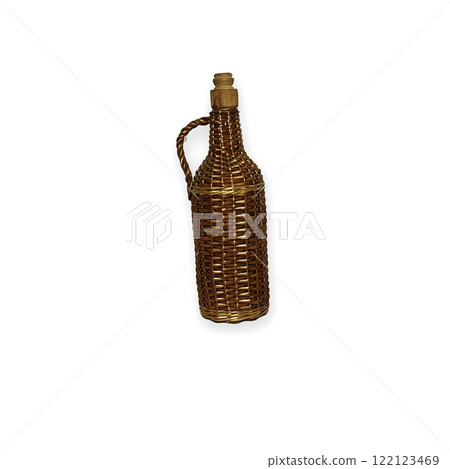 This is a beautifully handcrafted decorative bottle featuring an intricate wicker weave design This is a beautifully handcrafted decorative bottle featuring an intricate wicker weave design 122123469