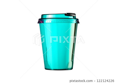 A 3D paper to go coffee cup and plastic lid isolated on a white background with clipping pat 122124226