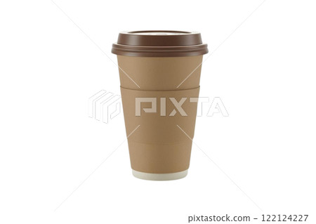 A 3D paper to go coffee cup and plastic lid isolated on a white background with clipping pat 122124227