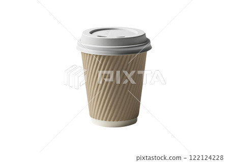 A 3D paper to go coffee cup and plastic lid isolated on a white background with clipping pat 122124228