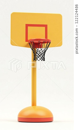 Cartoon basketball ring on orange shield. Sports basket with ring illustration, isolated 122124486