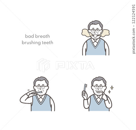 老人刷牙插畫集 122124591