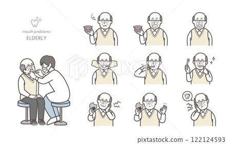Elderly man dental treatment illustration set 122124593