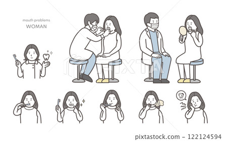Young woman dental clinic illustration set Young woman dental clinic illustration set 122124594