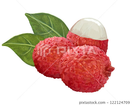 Lychees (3 pieces) with leaves 122124709