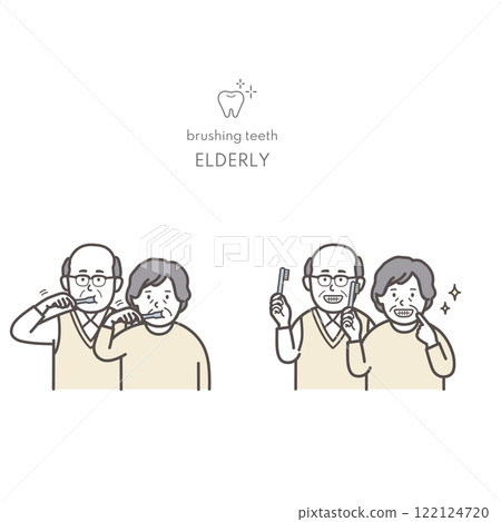 一對老年夫婦刷牙的插圖 一對老年夫婦刷牙的插圖 122124720