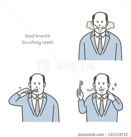 Middle-aged man brushing teeth illustration set 122124722