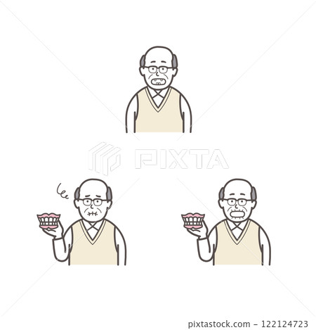 Elderly man and dentures illustration set Elderly man and dentures illustration set 122124723