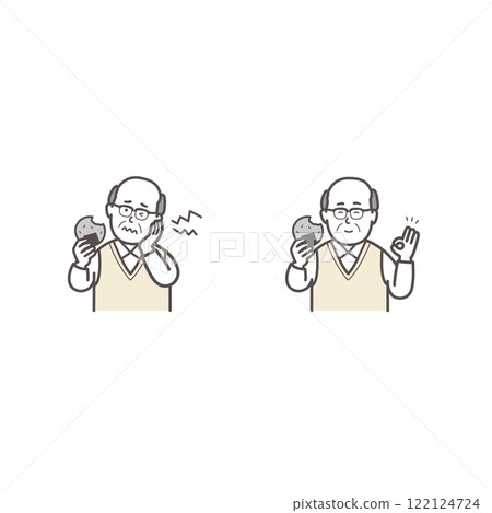 Illustration set of an elderly man eating rice crackers Illustration set of an elderly man eating rice crackers 122124724