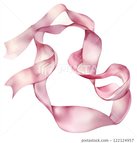 delicate pink silk ribbon with soft watercolor effects, perfect for decoration or crafts. Its flowing design adds elegance and charm 122124957