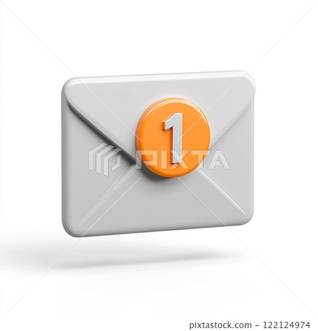 light gray envelope icon with glossy texture and orange notification badge. This design conveys modern and sleek digital communication style 122124974