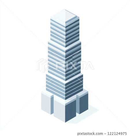 Modern skyscraper design featuring stepped structure and geometric shapes, showcasing sleek and innovative architectural style 122124975