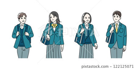 男女學生背著書包上下學插畫 122125071