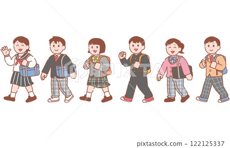 Students in sailor suits, school uniforms, and blazers Students in sailor suits, school uniforms, and blazers 122125337