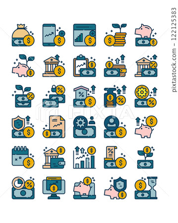 set of investing business strategy filled outline icon 122125383