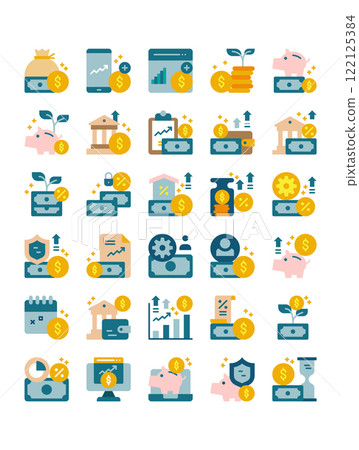 set of investing business strategy flat icon 122125384