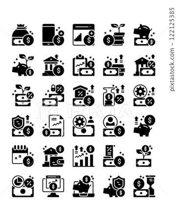 set of investing business strategy solid glyph icon set of investing business strategy solid glyph icon 122125385