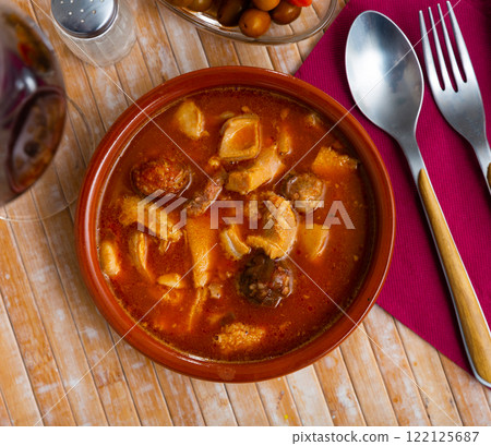 Madrid-style tripe served on table 122125687