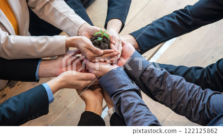 Hands adult business Team Work partnership harmony Cupping young Plant 122125862