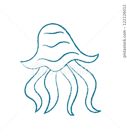 Chalk silhouette jellyfish. Crayon ocean creature. Underwater life, graphic texture, potential for aquatic illustrations. Chalk silhouette jellyfish. Crayon ocean creature. Underwater life, graphic texture, potential for aquatic illustrations. 122126012
