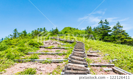 Summer climbing of Mt. Azuma and Mt. Nekodake (Wooden steps before the summit: Nakaone, Azuma Plateau, Torii Pass course) 122126411