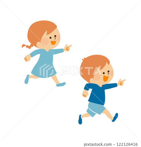 Pointing, illustration material of cute children running Pointing, illustration material of cute children running 122126416
