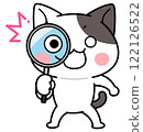 A cat character discovering something with a magnifying glass 122126522